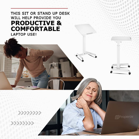 Properav Mobile Sit-Stand Tilting Desk Workstation 600x520mm Gas Spring Height Adjust 758-1128mm with Pedal for Windows & Mac Laptops inc Dell, BenQ