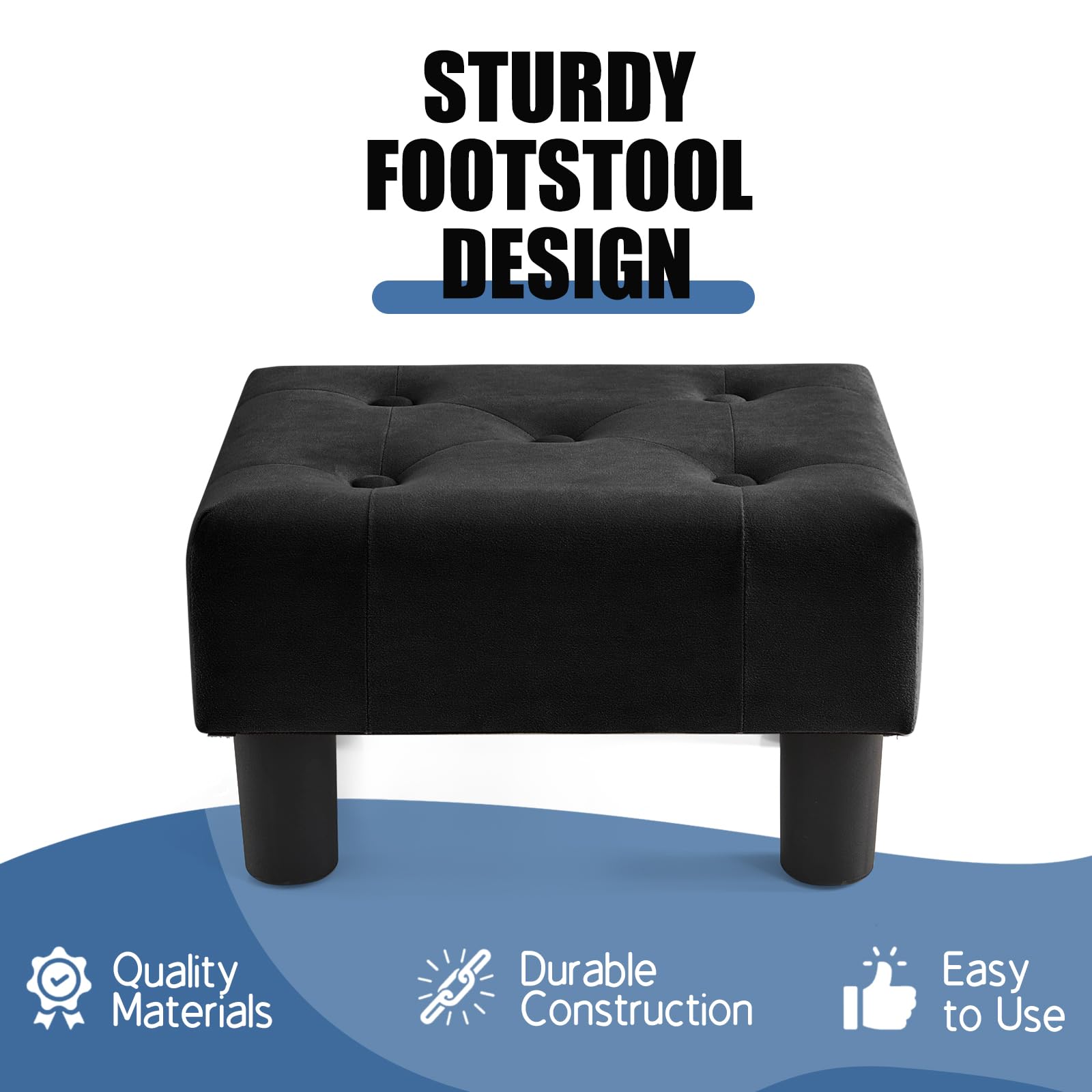 BRIAN & DANY Small Foot Stool, Velvet Footstool with Legs, Footstools for Living Room, Ottoman Footrest Extra Seating for Entryway, Black