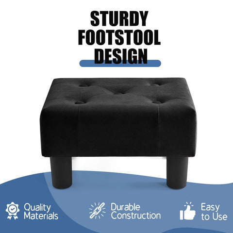 BRIAN & DANY Small Foot Stool, Velvet Footstool with Legs, Footstools for Living Room, Ottoman Footrest Extra Seating for Entryway, Black