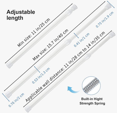 6Pcs Tension Rod, Goowin 25-40cm Tension Rods for Windows, No Drilling Rustproof Spring Adjustable Tension Curtain Rod for Doors, Windows