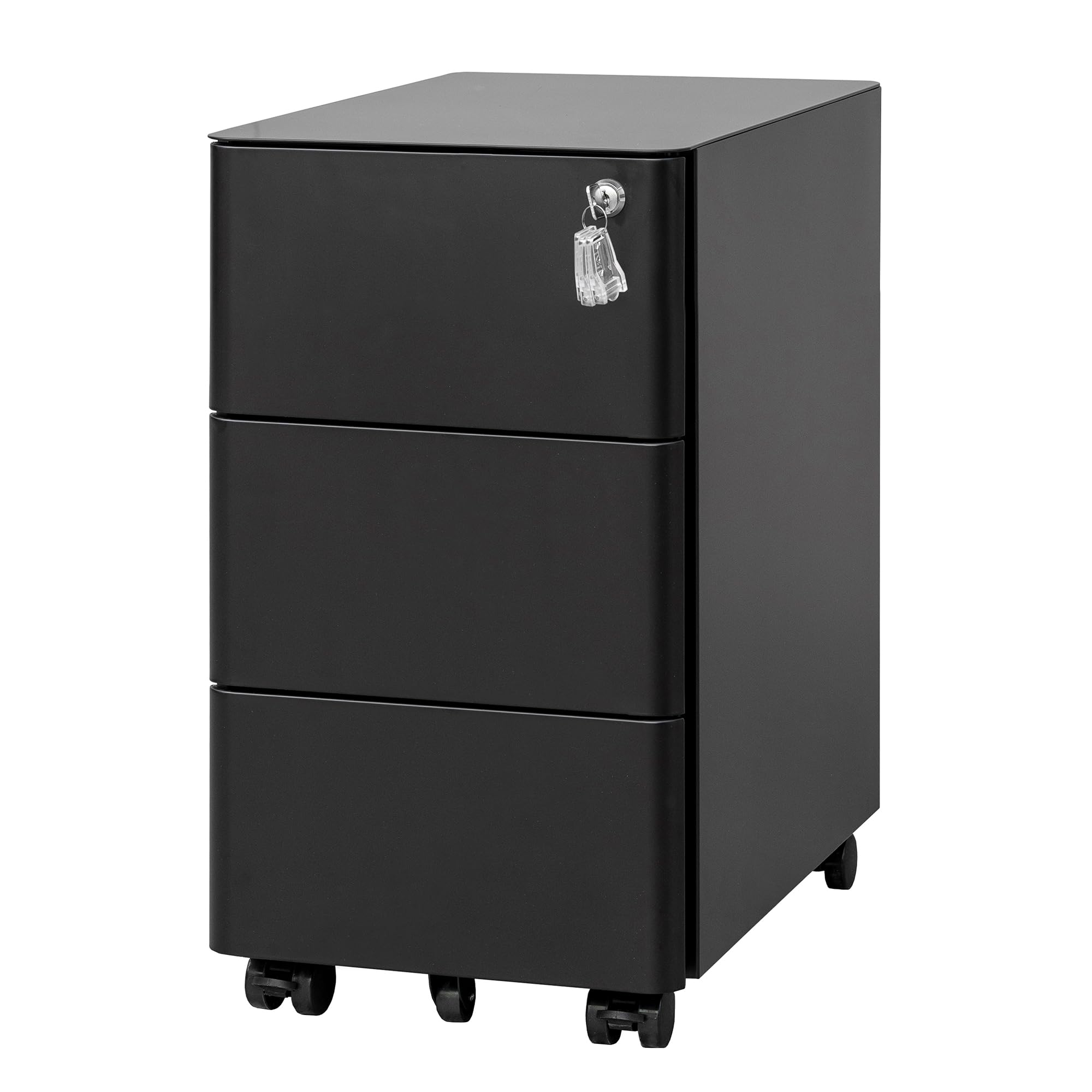 LVSTEEL Lockable 3-Drawer Metal Filing Cabinet on Wheels, Fully Assembled Mobile Office Storage, Filing Cabinets for Home Office, Fits Under Desk