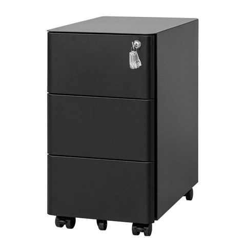 LVSTEEL Lockable 3-Drawer Metal Filing Cabinet on Wheels, Fully Assembled Mobile Office Storage, Filing Cabinets for Home Office, Fits Under Desk