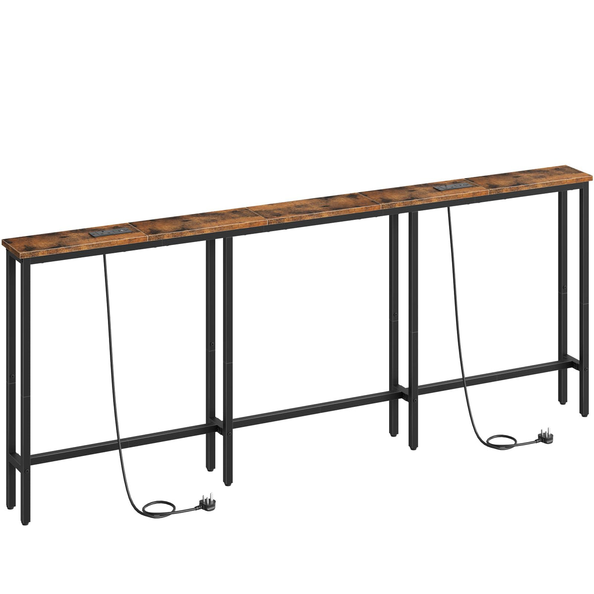 HOOBRO 200 cm Slim Console Table with 2 Charging Stations, Narrow Behind Sofa Table, Long Hallway Table with Adjustable Feet, for Hallway