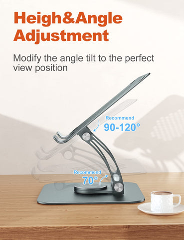 tounee Adjustable Laptop Stand for Desk, Ergonomic Holder with 360° Rotating Base, Portable Aluminum Computer Stand Laptop Riser Compatible with Air