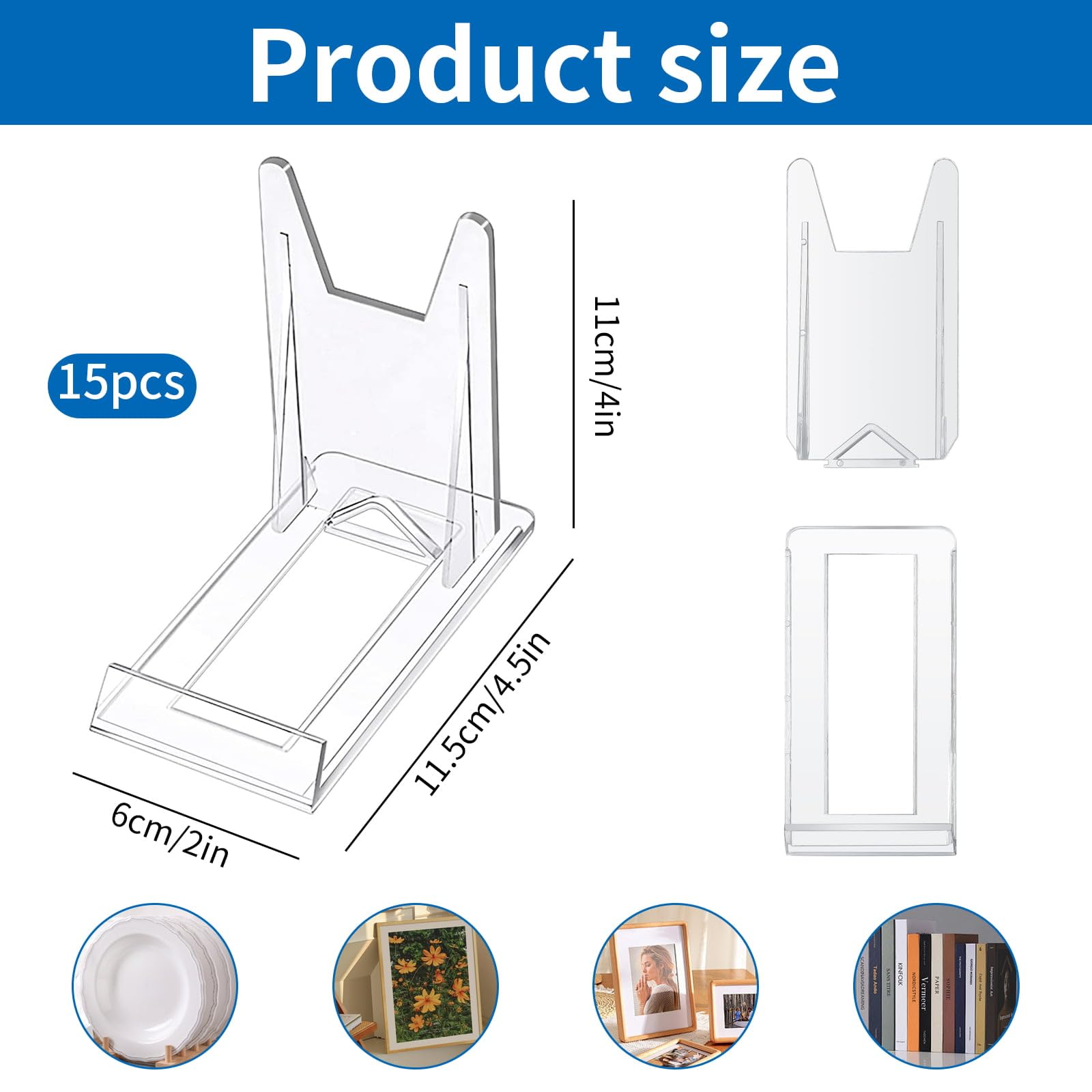 Eidoct 15Pcs Clear Plastic Display Stand, Two Part Adjustable Acrylic Stand
