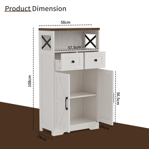 BonVache Sideboard Cabinet,Kitchen Storage Cabinet with 2 Drawers and Open Shelf,Modern High Capacity Unit Cupboard for Living Room,Kitchen,Home,White