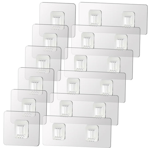 SUBTAVIK 12 Pcs Shower Caddy Adhesive Hooks Replacement, Transparent Sticky Hooks for Bathroom Kitchen (for Metal Strip Shower Caddy)
