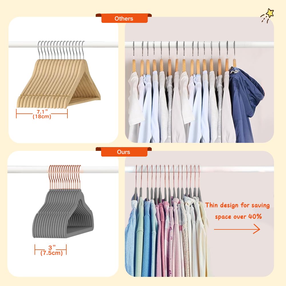Stormix Baby Velvet Hangers Non-Slip Space Saving Swivel Hook 32 Pack Gray