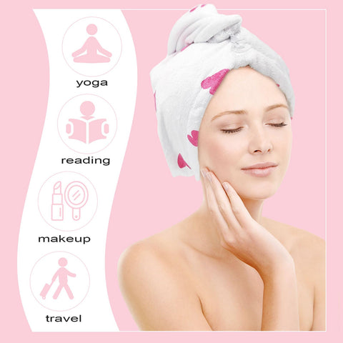 GYIOFAI Quick Dry Hair Turban Towel Absorbent Rapid Drying Hair Towel Wrap Heart Design Microfiber for Women Wet Long Thick Curly Super Absorbent