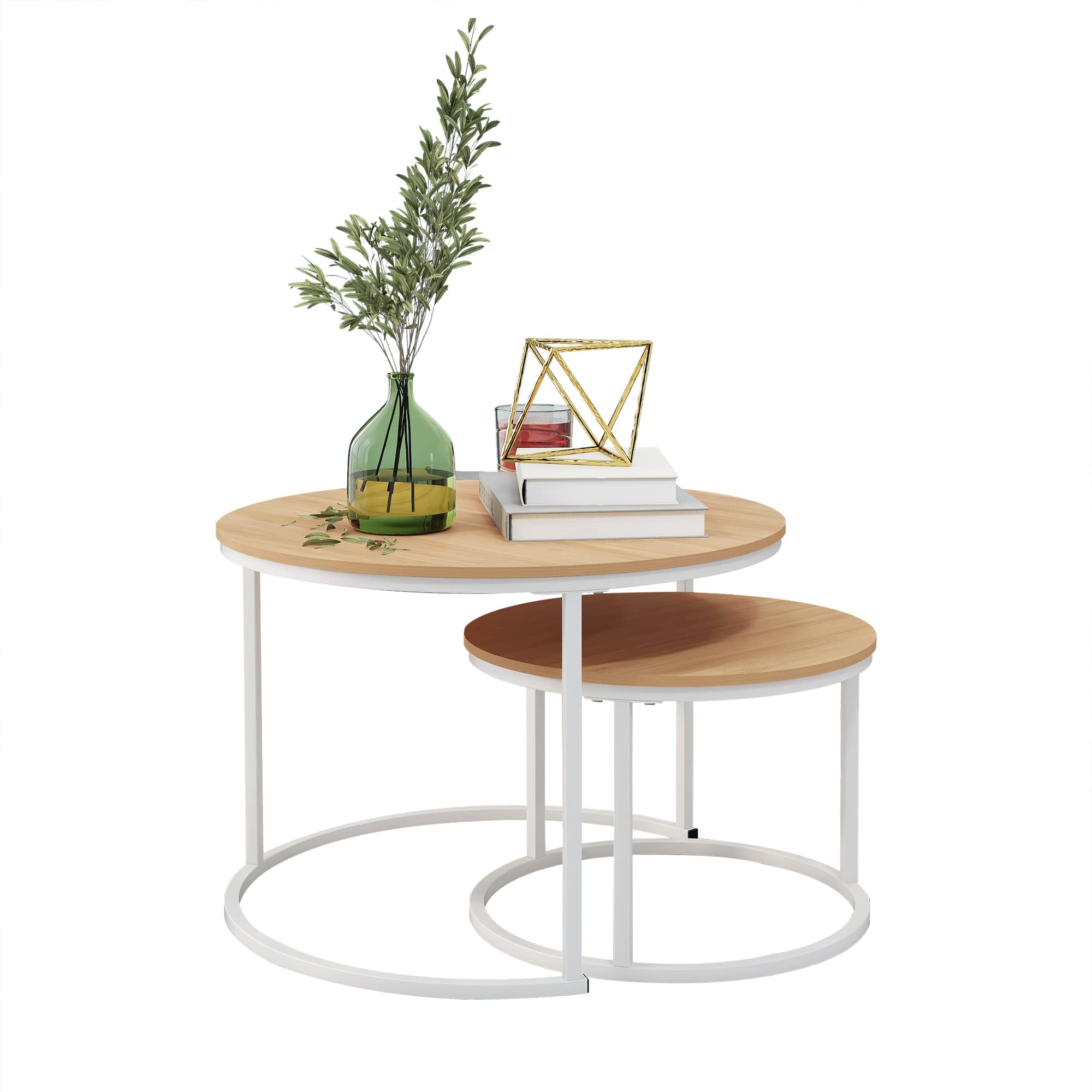 HOJINLINERO Round Nesting Coffee Table Set of 2 End Table for Living Room,69.5x49cm Industrial Stacking Side Table for Living Room/Bedroom/Small