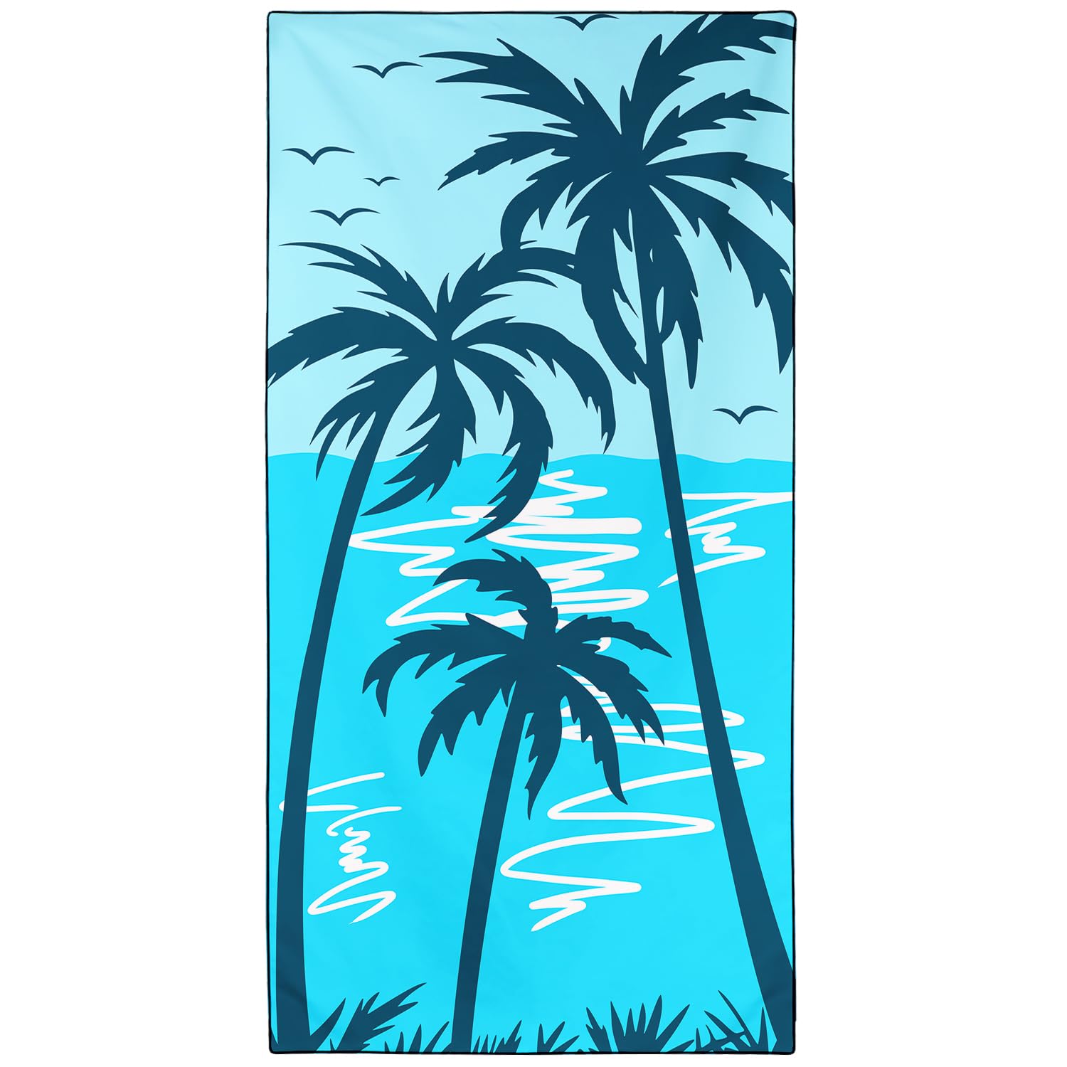 Violetpos Blue Palm Tree Silhouette Beach Towel, Extra Large 180x90 cm 250GSM Microfibre, Sand Free Quick Dry