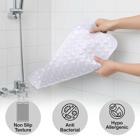 MOONLIGHT20015 Shower Bath Mat Non Slip Anti Mould & Mildew with Strong Suction Cups Grip and Drain Holes Soft Rubber Shower Mats