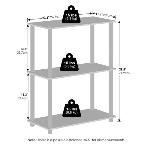 Furinno TURN-N-TUBE Book Shelf, 3-Tier Bookshelf, Bookcase with Multipurpose Compact Display Rack, 11.6 x 23.6 x 29.6, for Living Room, Bedroom