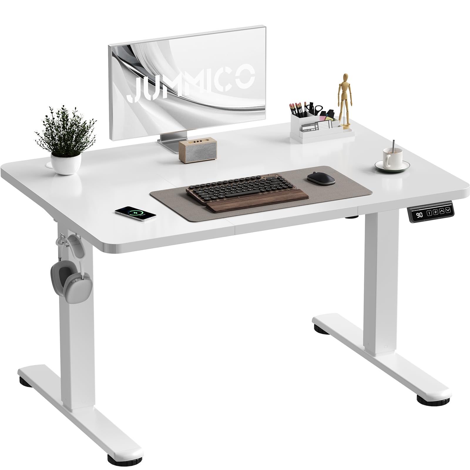 JUMMICO Electric Standing Desk 100 x 60 cm Home Office Height Adjustable Desk, Computer Lift Table with Smart Panel