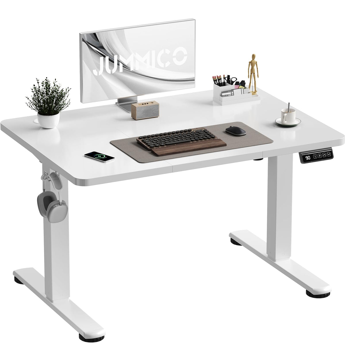 JUMMICO Electric Standing Desk 100 x 60 cm Home Office Height Adjustable Desk, Computer Lift Table with Smart Panel