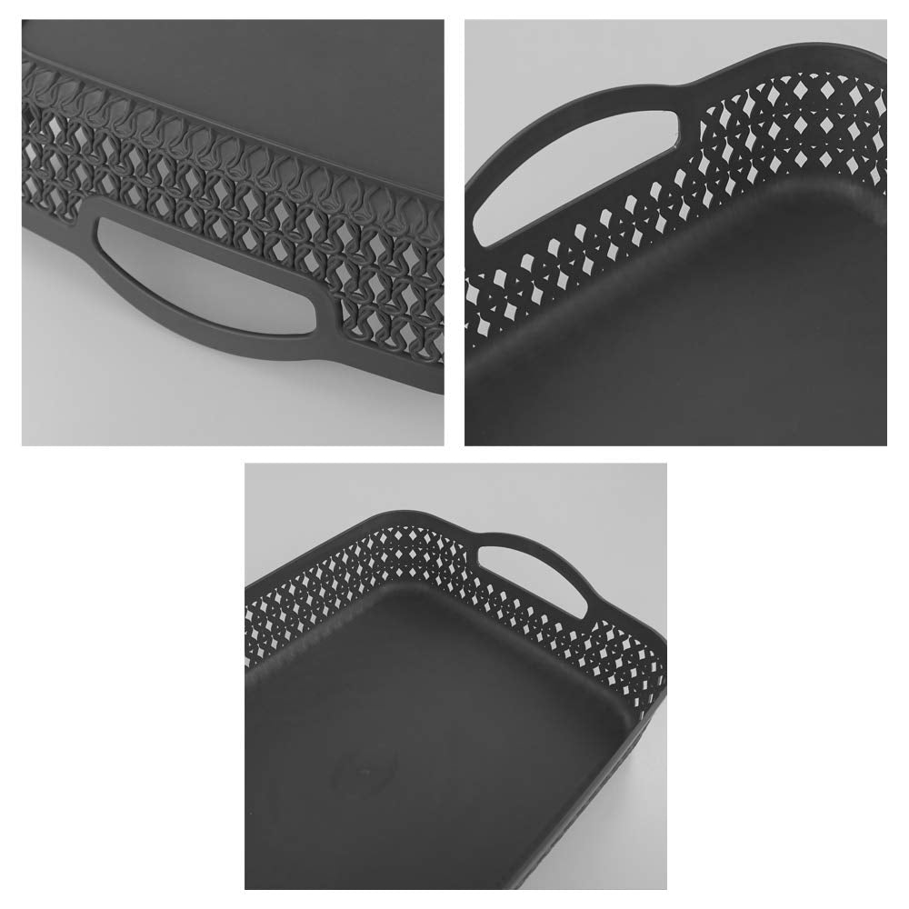 Zerdyne Set of 6 Large Plastic Storage Basket Tray, Gray Shallow Kitchen Storage Basket Tray with Handle