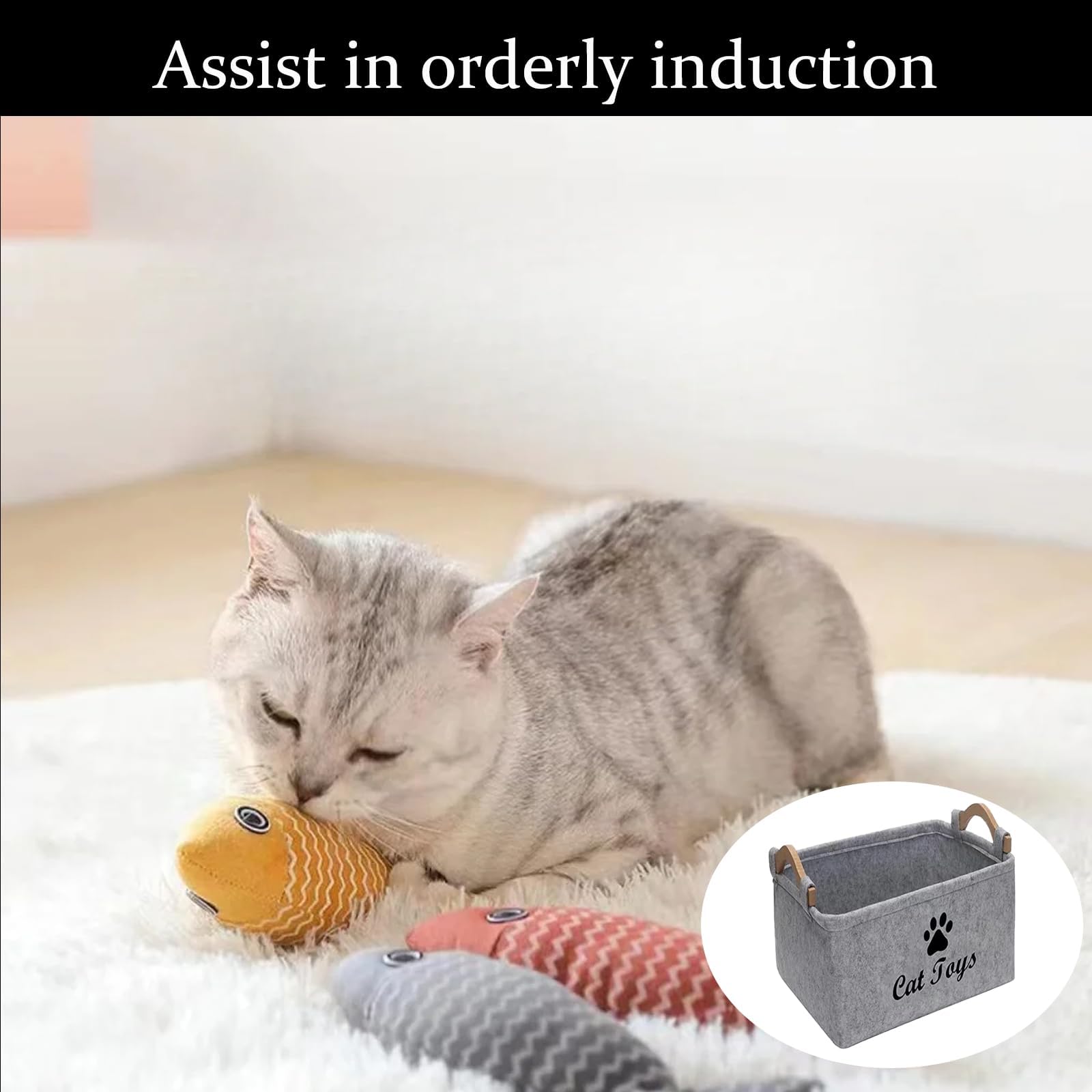 Tbczvx Cat Toy Box, Grey Felt Storage Basket for Cat Toys, 38*25*18cm Cat Toy Basket for Home Use Durable Cats Toy Basket Suitable for Organizing Pet