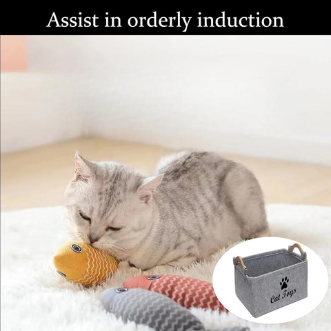 Tbczvx Cat Toy Box, Grey Felt Storage Basket for Cat Toys, 38*25*18cm Cat Toy Basket for Home Use Durable Cats Toy Basket Suitable for Organizing Pet