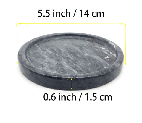 Natural Marble Tray, Circular Marble Stone Decorative Tray for Counter，Jewelry, Vanity, BlackRound Small Tray, 5-1/2" Diameter(Black)