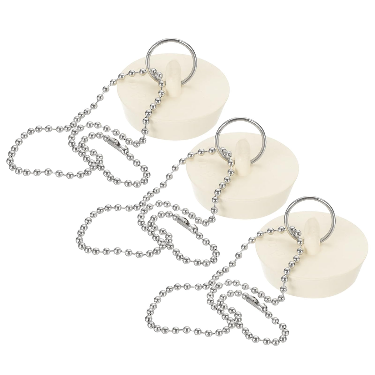 PATIKIL Tub Drain Stopper, 3Pcs for 1-3/8" to 1-1/2" Rubber Bath Tub Drain Sink Stopper with Pull Ring Stainless Steel Beaded Chain for Bathroom