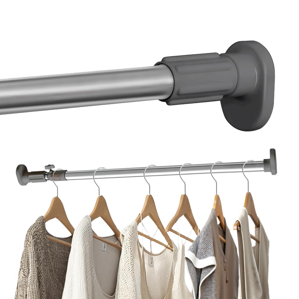Hershii - Extendable Curtain Rod for Windows and Showers, Oval Head, Clothes Hanging Rod for Closets and Wardrobes, No Drilling, Tube Diameter