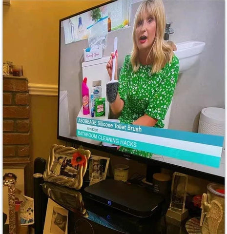 ASOBEAGE Silicone Toilet Brush: Flexible Head, Long Handle, Wall-mounted, Quick-drying Holder for Bathroom Clean (White)