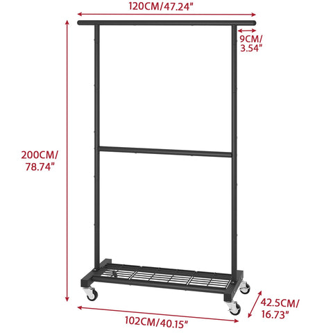 Sywhitta Double Rod Clothing Garment Rack, Rolling Coat Hanger with Bottom Mesh, Clothing Rack for Hanging Clothes, Coats, Skirts, Sweaters, Black