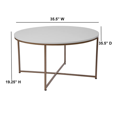 Flash Furniture Hampstead Collection Coffee Table - Modern White Finish Coffee Table - Crisscross Brushed Gold Frame