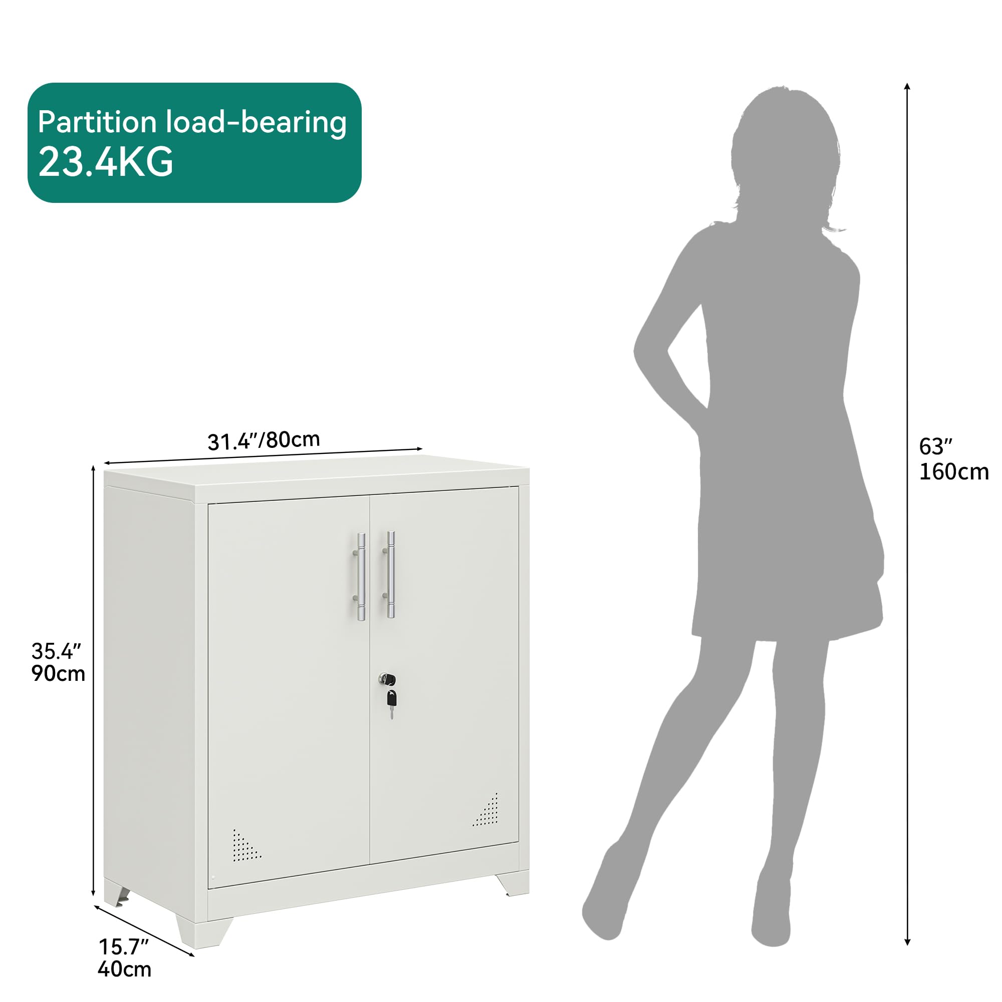 YITAHOME Office Storage Cabinet, Metal Office Storage Cupboard with 2 Adjustable Shelves, 80 x 40 x 90cm