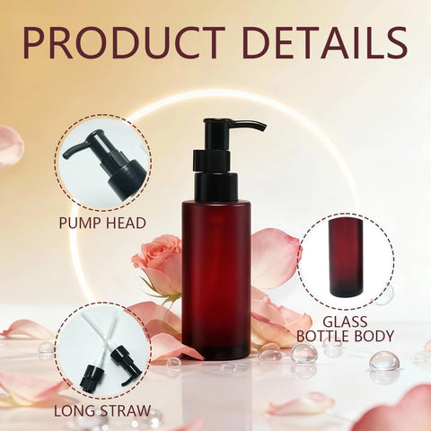 2PCS 100ml Amber Glass Bottles with Black Lotion Pumps Refillable Glass Liquid Soap Cream Dispenser Pump Bottles Containers for Bathroom
