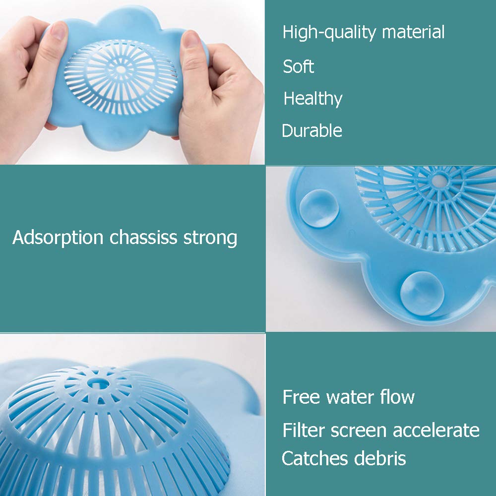 2 Pcs Drain Covers with 2 Pcs Hair Drain Clog Remover, Kitchen Bathroom Hair Catcher Drain Protector Tub Drain Filter