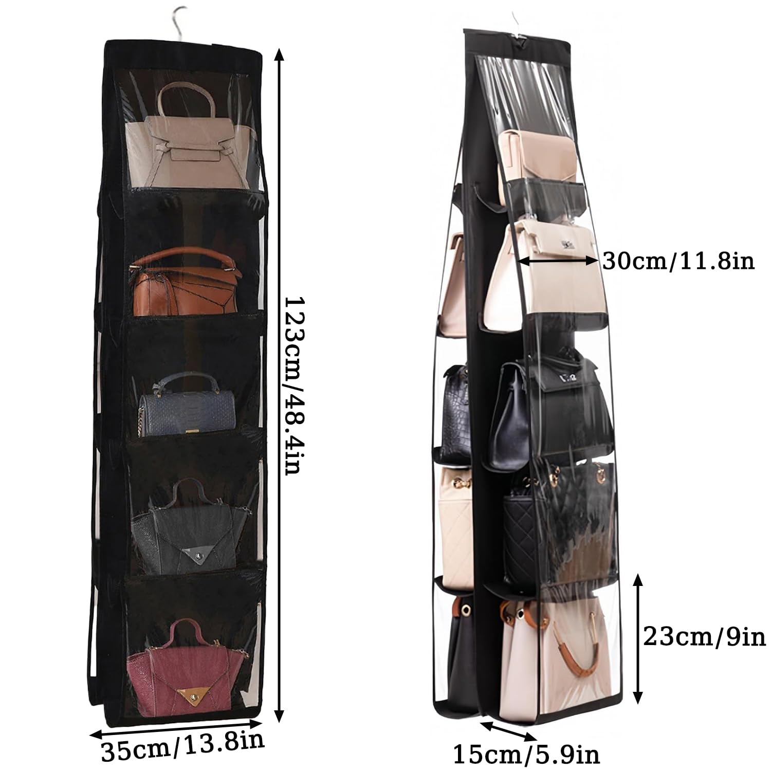 CJWLKJ 2 Pcs 10 Pockets Hanging Purse Handbag Organizer Clear Hanging Shelf Bag Collection Storage Holder Purse Bag Wardrobe Closet Space Saving
