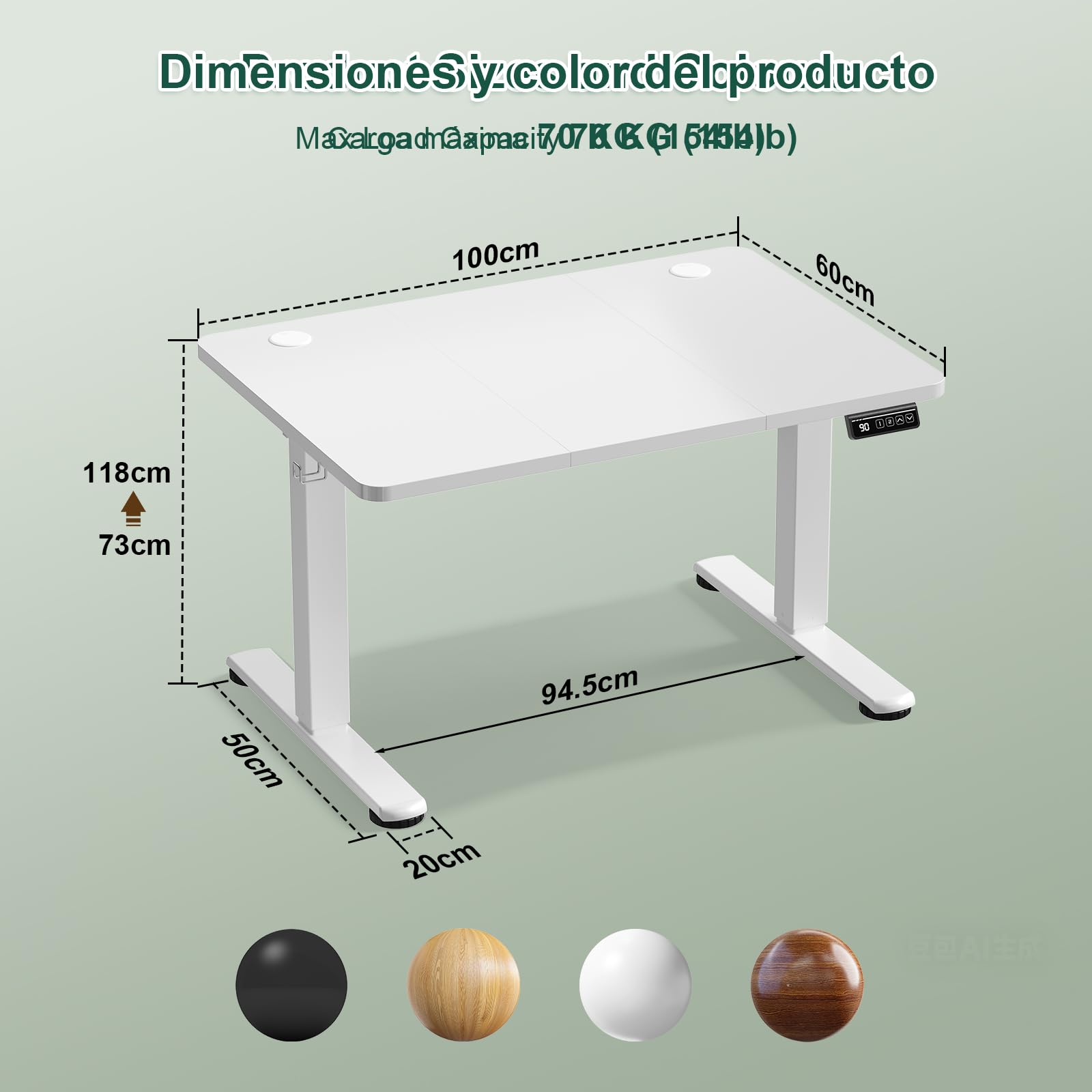 JUMMICO Electric Standing Desk 100 x 60 cm Home Office Height Adjustable Desk, Computer Lift Table with Smart Panel