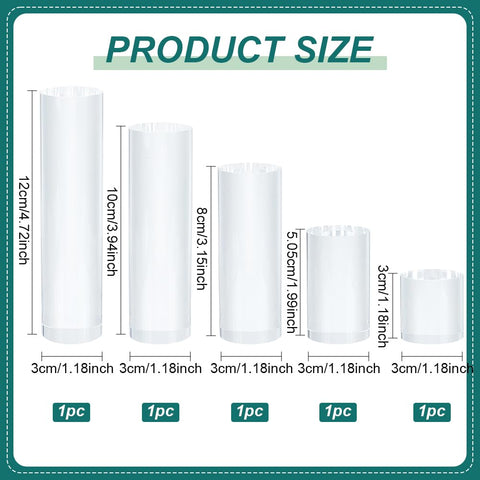 BENECREAT 5Pcs 5 Styles Clear Acrylic Display Cube 1.2/1.9/3.1/3.9/4.7 Inch Transparent Solid Cylinder Display Blocks for Photography Boutique