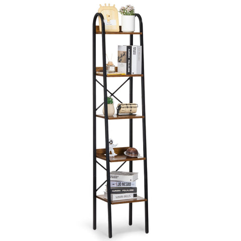 VEVOR Metal Bookshelf, 5-Tier Industrial Bookshelf, Tall Narrow Rustic Vintage Storage Bookcase with Open Shelves