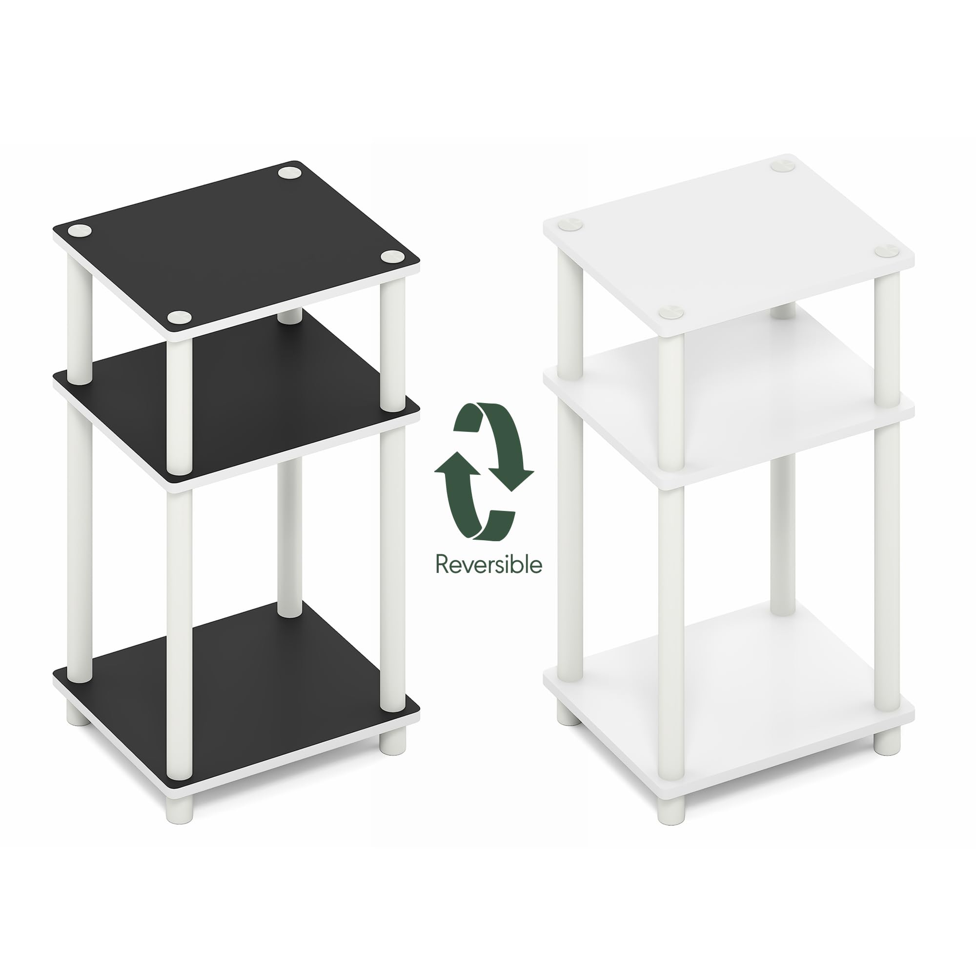 Furinno TURN-N-TUBE Side Table, 3-Tier End Table, Night Stand, Bedside Table, for Living Room, Bedroom, White/Black Espresso