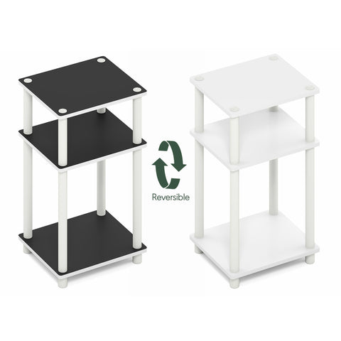 Furinno TURN-N-TUBE Side Table, 3-Tier End Table, Night Stand, Bedside Table, for Living Room, Bedroom, White/Black Espresso
