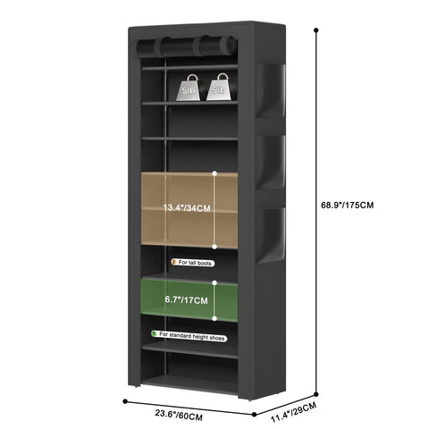 OYREL Shoe Rack with Cover, 10+1 Tier Tall 36-41 Pairs with 6 Side Pockets