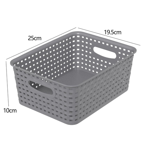 Vareone Plastic Storage Basket with handles, Stackable and Nestable Medium basket for Bathrooms, Bedroom and Kitchen, L25 x W19.5 x H10 cm (6 Pack)
