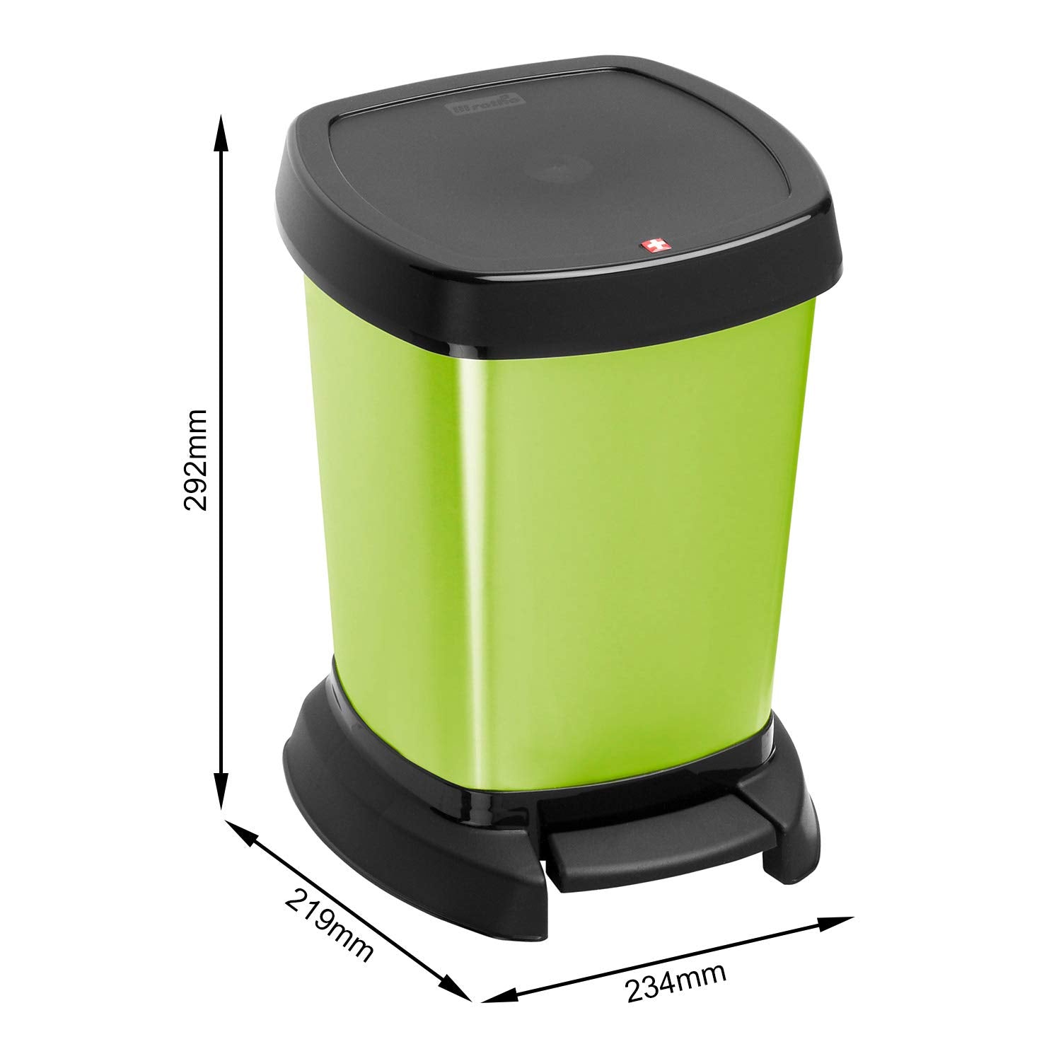 Rotho, Paso, Waste bin 6l for the bathroom with pedal and lid, Plastic (PP) BPA-free, green/metallic, 6l (23,4 x 21,9 x 29,2 cm)