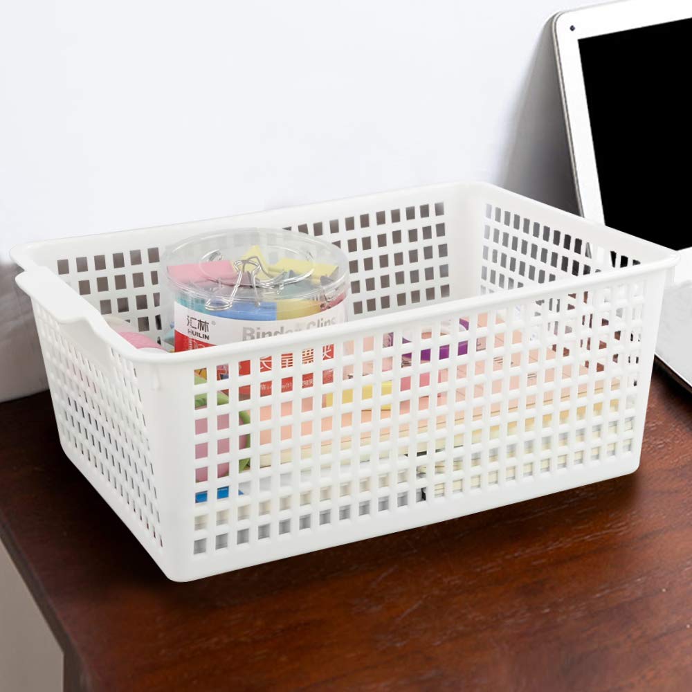 Yarebest Large Plastic Storage Basket Box, Cupboard Storage Baskets, 3-Pack (White)