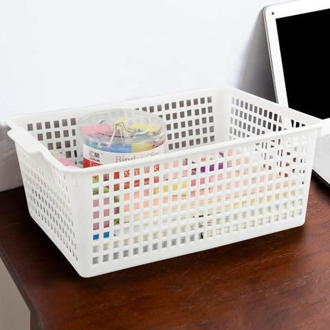 Yarebest Large Plastic Storage Basket Box, Cupboard Storage Baskets, 3-Pack (White)