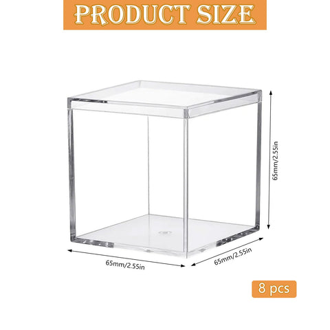 Keboyoe 8pcs Acrylic Display Box with Lid 6.5x6.5x6.5cm for Storage Candy
