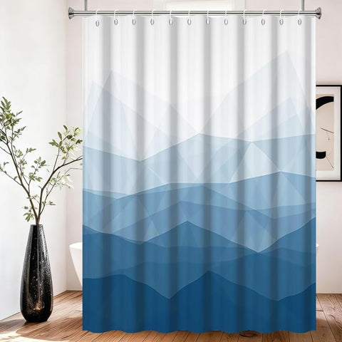 Xiaoterna Modern Concise Blue Shower Curtain Abstract Contemporary Aesthetics Waterproof Bathroom Curtain 3D Shadow White Geometric Lines Washable
