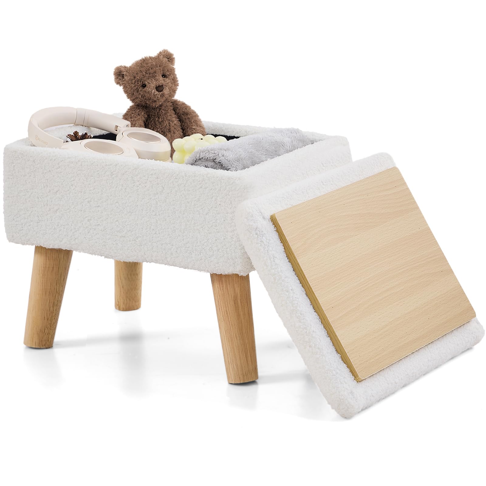 BRIAN & DANY Footstool Ottoman with Storage, Faux Teddy Fur Rectangle Storage Ottoman