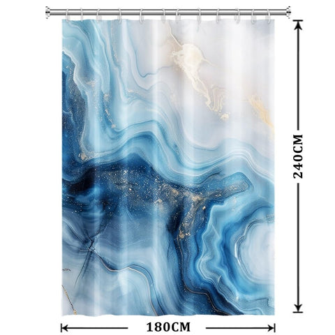 Xiaoterna Marble Shower Curtain Blue Marble Shower Curtain Modern Abstract Blue Gold Marble Waterproof Bathroom Curtain Modern Luxury Art Shower