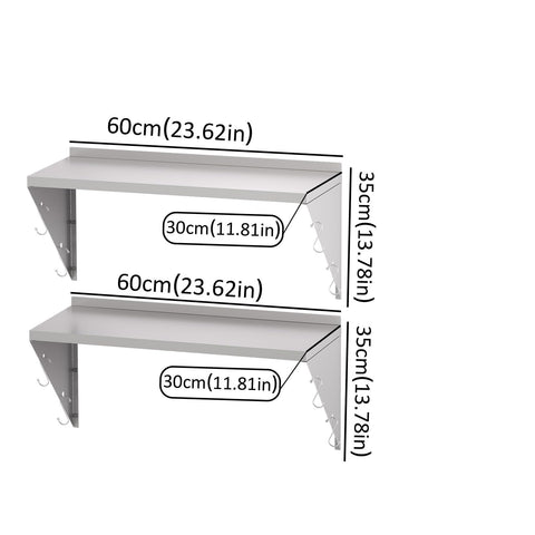 TAIMIKO Stainless Steel Wall Shelf 60x30cm, 2PCS