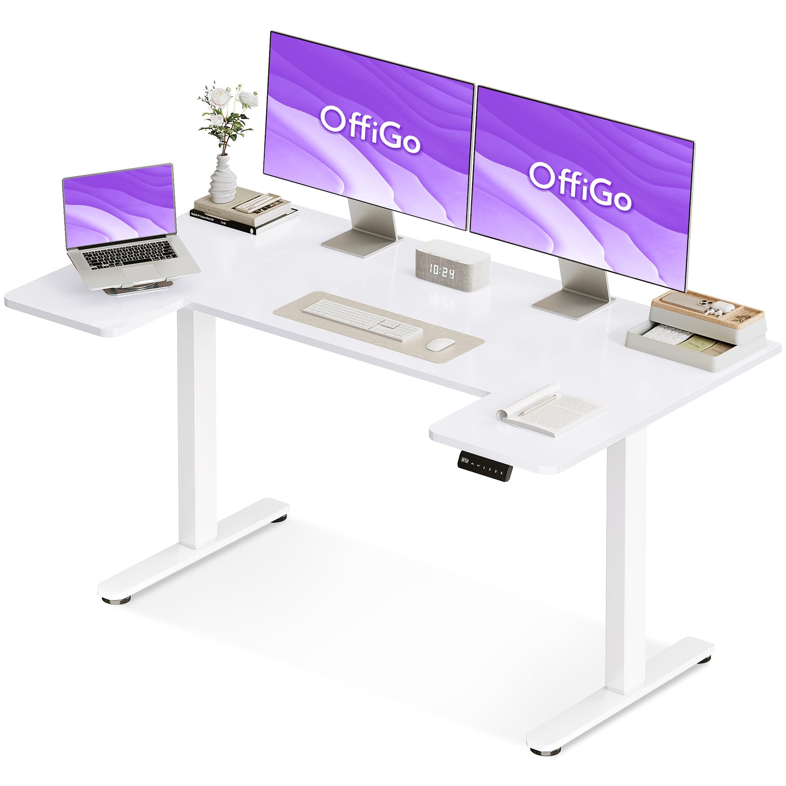 OffiGo Height Adjustable Desk, U Shaped Standing Desk with 3 Memory Presets