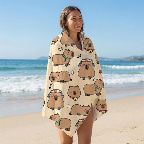WFKKMEQ Capybara Beach Towel, Quick Dry Microfibre Towels Super Absorbent Sandproof Beachs Bath Towels Pool Towel SwimmingTowel Lightweight Printed