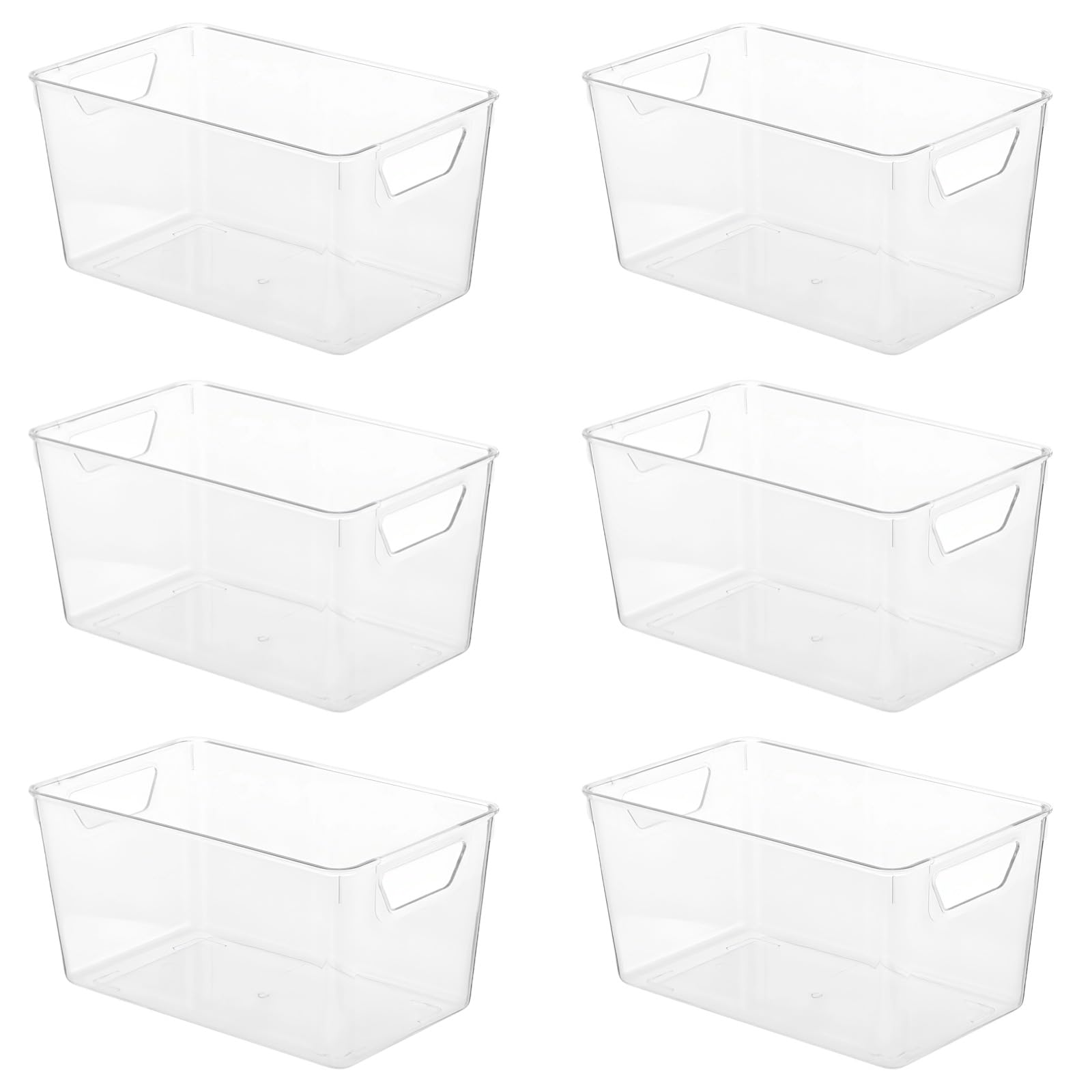 YAGOKKI 6 Pcs Clear Plastic Storage Bins with Handles - Fridge Organiser, Stackable Kitchen Cupboard Organisation for Pantry, Bathroom, Craft Room